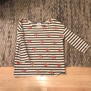 SOLD Floral and stripe boatneck 3/4 sleeve tee